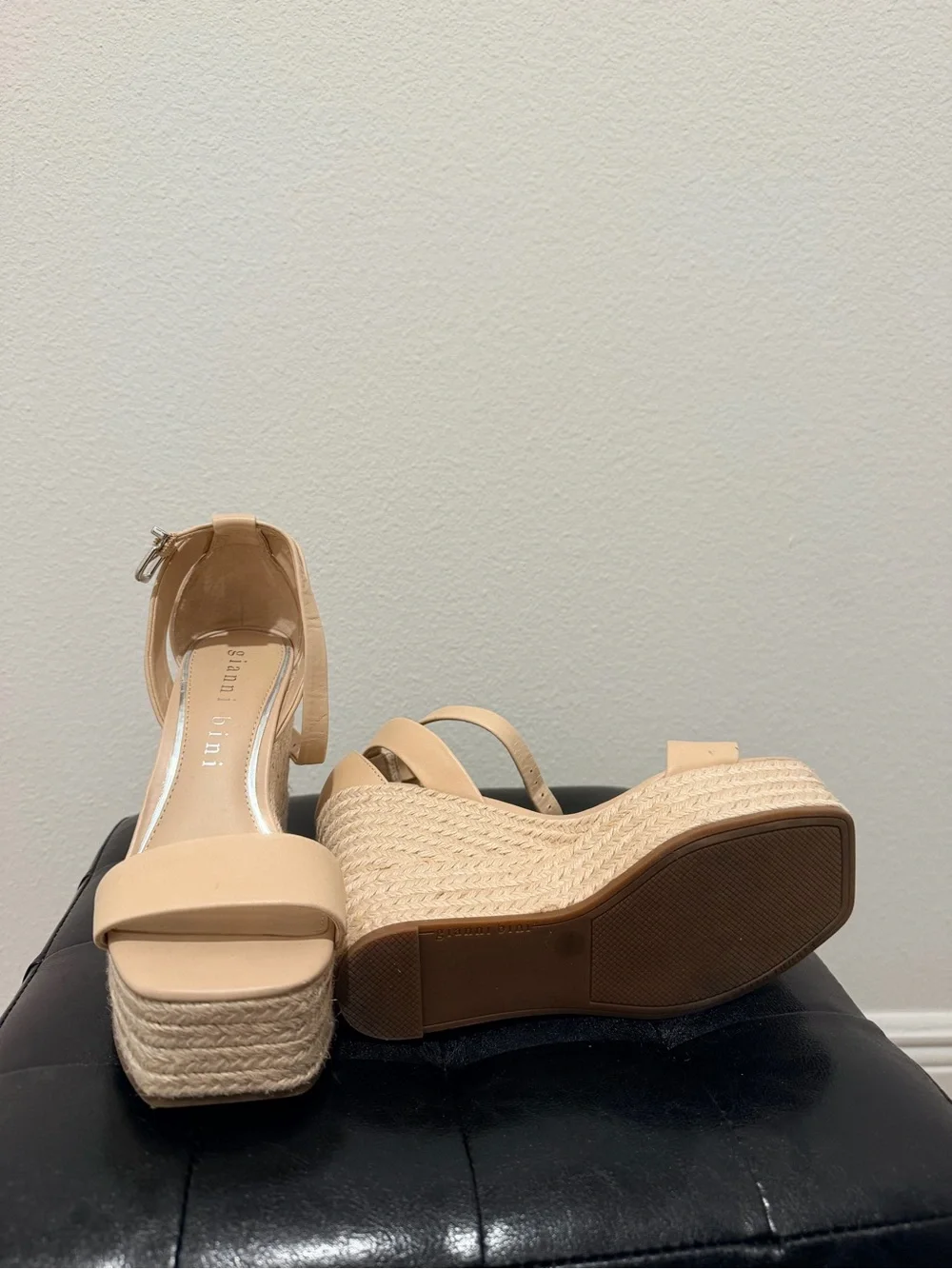 Gianni Bini Nude Beige Platform Espadrille Sandals with Ankle Strap